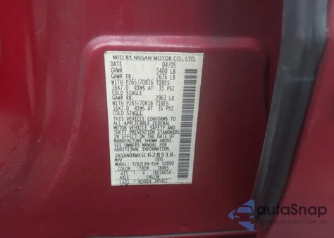 2005 Nissan Xterra S z USA, uszkodzony, nr VIN 5N1AN08WX5C628518